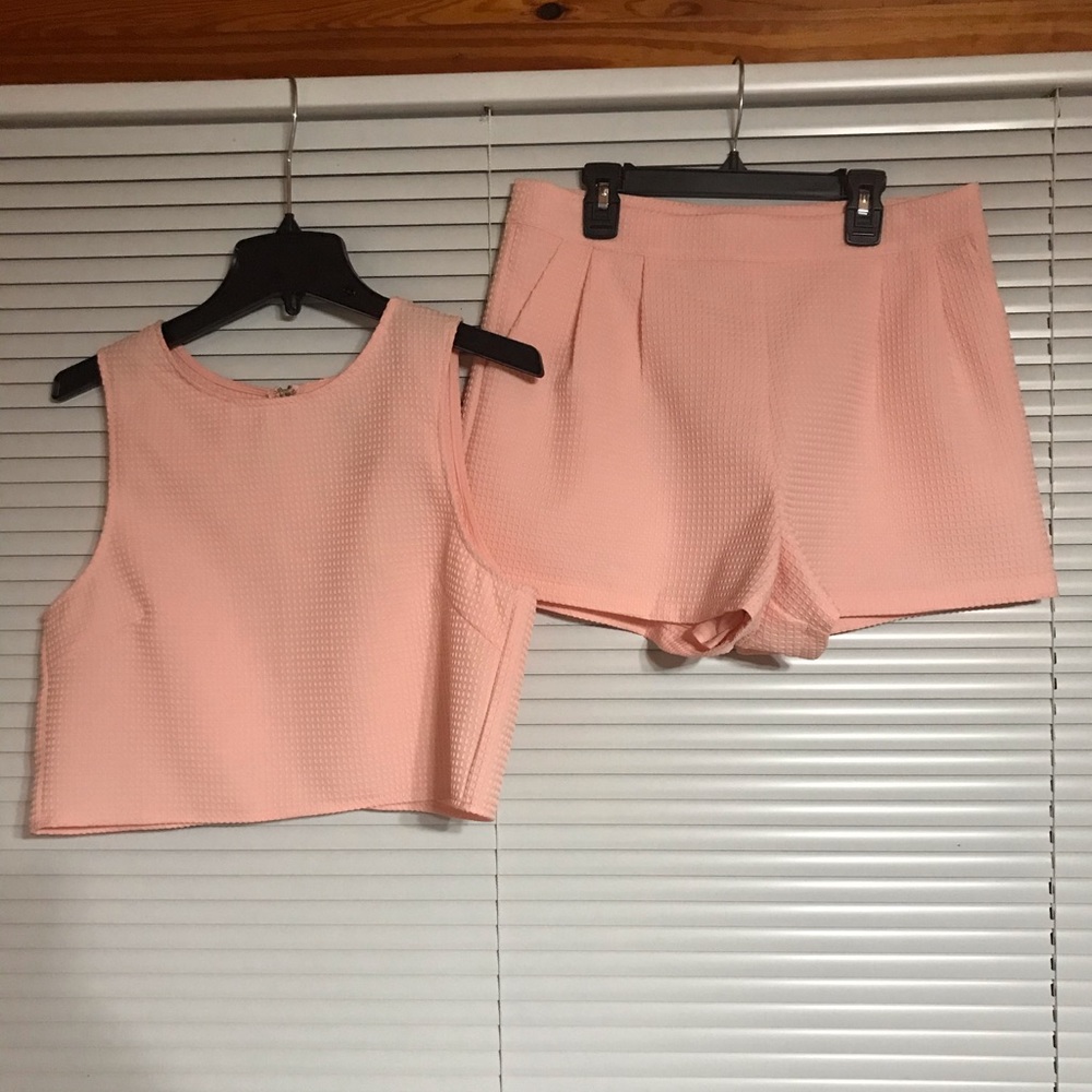 NWT Pink two-piece crop top and short set